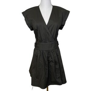 Banana Republic Wrap‎ Dress XS Green Cap Sleeve Belted V Neck Utility Safari